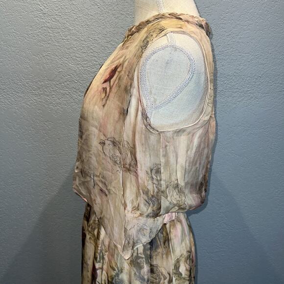 Queen Mulock 100% Silk Floral Boho Midi Flowy Dress - Size L - Picture 8 of 16